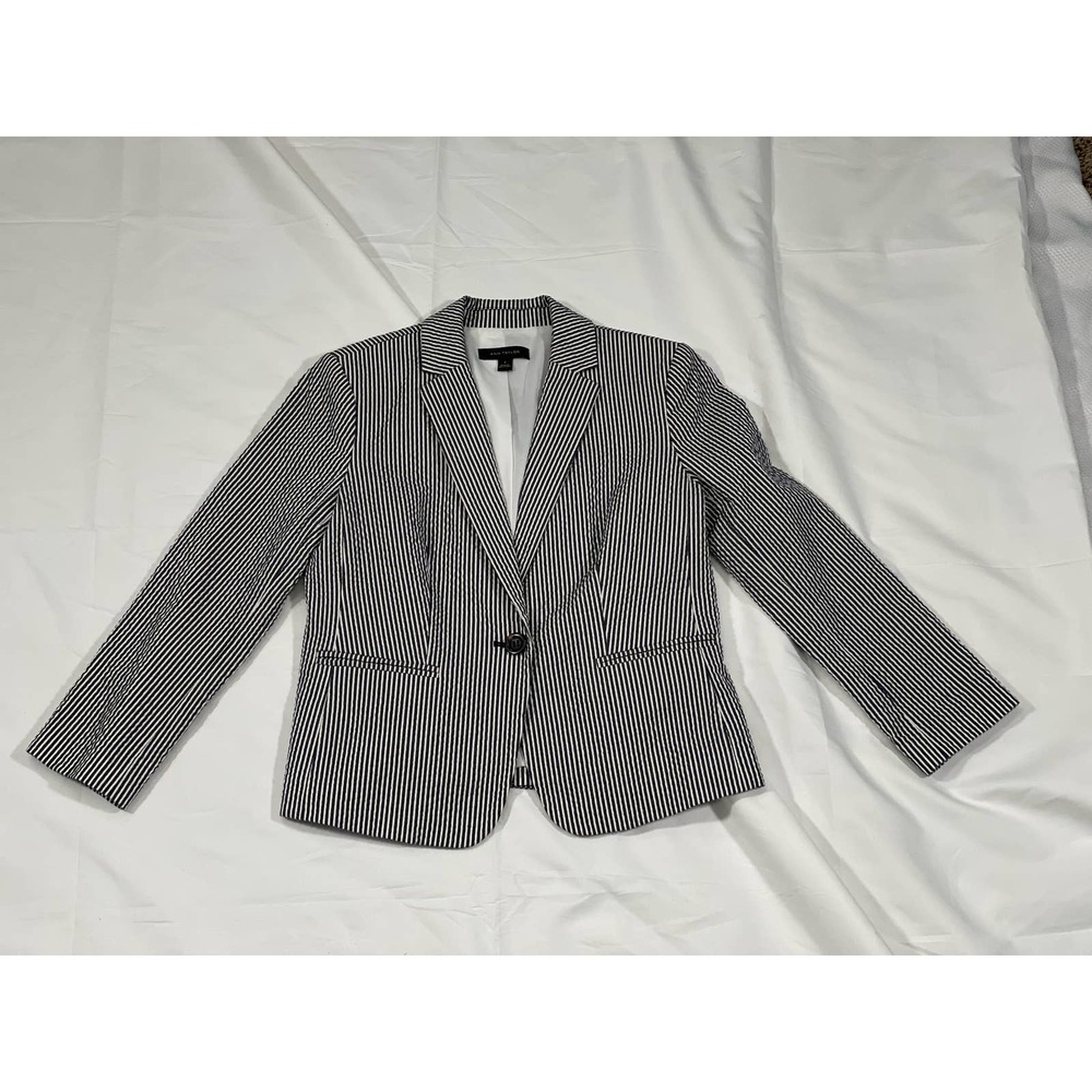 Ann Taylor White Navy Striped Suit Jacket Blazer Size 4